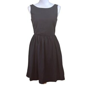 Tuesday Bassen Retro Black Cotton Fit and Flare Dress V-Back Small Minimalist